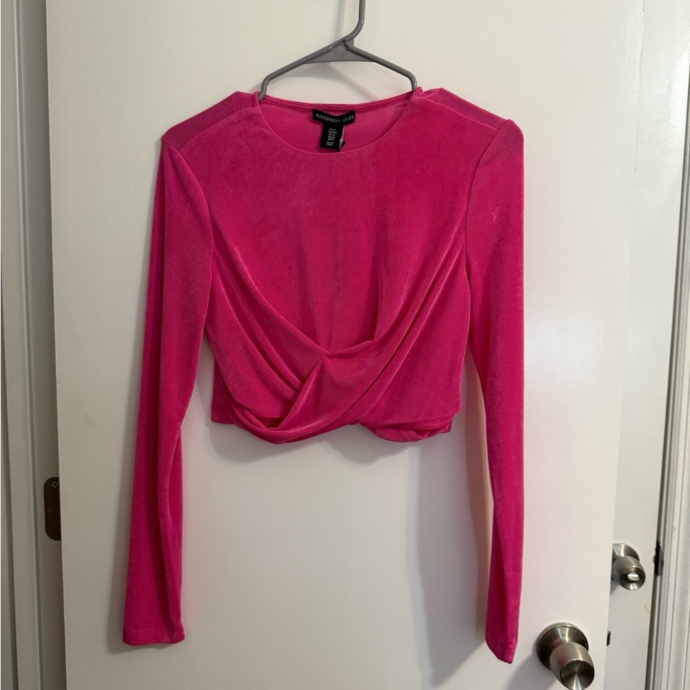 Sincerely Jules Fuchsia Pink Long-Sleeve Twist Front Crop Top